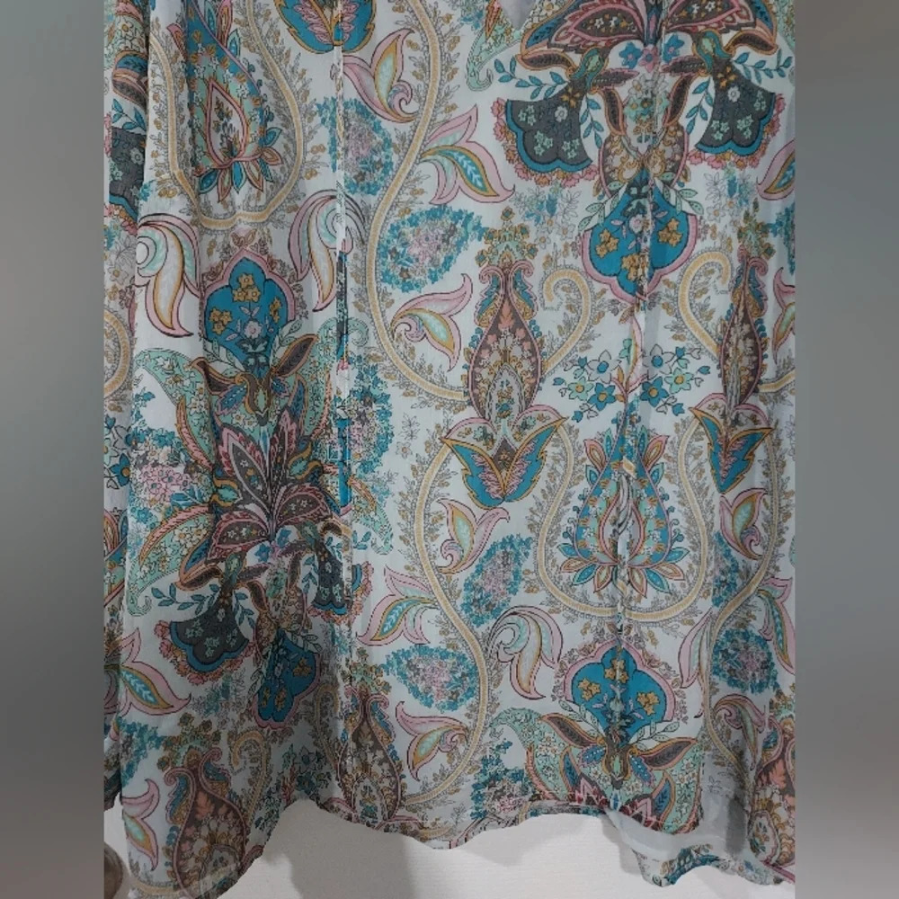 LOFT Plus Multicolored Paisley Print Long Sleeve Tie Neck Blouse in Size 22 - Picture 4 of 13
